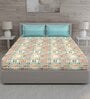 Green Geometric 150 TC Cotton Queen Sized Bed Sheets with 2 Pillow Covers