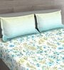 Green Geometric 150 TC Cotton Queen Sized Bed Sheets with 2 Pillow Covers