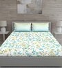 Green Geometric 150 TC Cotton Queen Sized Bed Sheets with 2 Pillow Covers