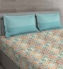 Green Geometric 150 TC Cotton Queen Sized Bed Sheets with 2 Pillow Covers
