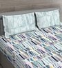 Green Abstract 150 TC Cotton Queen Sized Bed Sheets with 2 Pillow Covers