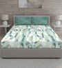 Green Abstract 150 TC Cotton Queen Sized Bed Sheets with 2 Pillow Covers