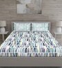 Green Abstract 150 TC Cotton Queen Sized Bed Sheets with 2 Pillow Covers