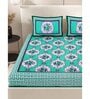 Green Floral 200 TC Cotton Double Queen Sized Bedsheet With 2 Pillow Covers
