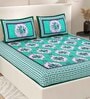 Green Floral 200 TC Cotton Double Queen Sized Bedsheet With 2 Pillow Covers