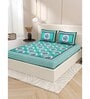 Green Floral 200 TC Cotton Double Queen Sized Bedsheet With 2 Pillow Covers