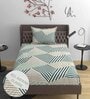 Green Geometric 220 TC Cotton Blend Fitted Single Sized Bedsheet With 1 Pillow Cover