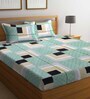 Green Geometric 300 TC Cotton Blend Queen Sized Bed Sheets with 2 Pillow Covers