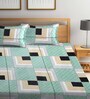 Green Geometric 300 TC Cotton Blend Queen Sized Bed Sheets with 2 Pillow Covers