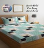 Green Geometric 300 TC Cotton Blend Double King Sized Bedsheet With 2 Pillow Covers