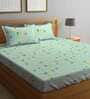 Green Geometric 210 TC Poly Cotton King Sized Bed Sheets with 2 Pillow Covers