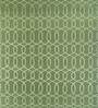 Green Geometric Wool 8 ft x 10 ft Hand knotted Carpet