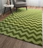 Green Geometrical Wool 5 ft X 8 ft Flat Weaves