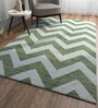 Green Geometrical Wool and Viscose 5'3 ft X 7'7 ft Flat Weaves