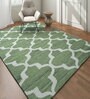 Green Geometrical Wool and Viscose 5 ft X 8 ft Flat Weaves