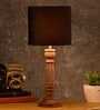Green Girgit Pillar Brown Lamp With Black Cotton Shade