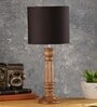 Green Girgit Pillar Brown Lamp With Black Cotton Shade