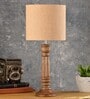 Green Girgit Pillar Brown Lamp With Brown Jute Shade