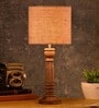 Green Girgit Pillar Brown Lamp With Brown Jute Shade