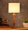 Green Girgit Pillar Brown Lamp With White Cotton Shade