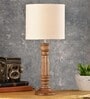 Green Girgit Pillar Brown Lamp With White Cotton Shade