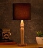 Green Girgit Round Brown Lamp With Black Cotton Shade