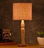Green Girgit Round Brown Lamp With Brown Jute Shade