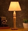 Green Girgit Round Brown Lamp With Taper Off White Cotton Shade