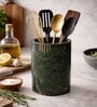 Green Green Marble With Brass Inlay Cutlery Holder