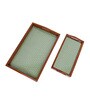 Stylish Green Handcrafted  Wood & PVC (Set of 2) Serving Trays