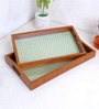 Stylish Green Handcrafted  Wood & PVC (Set of 2) Serving Trays