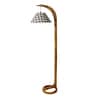 Green Iron & Cloth Shade Club Floor Lamp With Wood Base