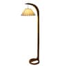 Green Iron & Cloth Shade Club Floor Lamp With Wood Base