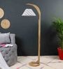 Green Iron & Cloth Shade Club Floor Lamp With Wood Base