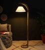 Green Iron & Cloth Shade Club Floor Lamp With Wood Base