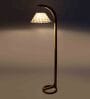 Green Iron & Cloth Shade Club Floor Lamp With Wood Base