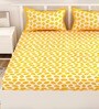 Yellow Abstract 120 TC Cotton Queen Sized Bedsheet with 2 Pillow Cover