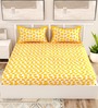 Yellow Abstract 120 TC Cotton Queen Sized Bedsheet with 2 Pillow Cover