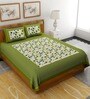 Green Floral 120 TC Cotton Queen Sized Bedsheet with 2 Pillow Cover