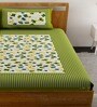 Green Floral 120 TC Cotton Queen Sized Bedsheet with 2 Pillow Cover