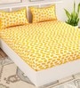 Yellow Abstract 120 TC Cotton Queen Sized Bedsheet with 2 Pillow Cover