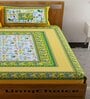 Green Abstract 120 TC Cotton Queen Sized Bedsheet with 2 Pillow Cover