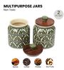 Green Jodhpuri Hand Painted Ceramic Jar with Wooden Lid Set of 2