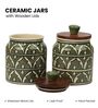 Green Jodhpuri Hand Painted Ceramic Jar with Wooden Lid Set of 2