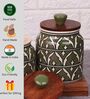 Green Jodhpuri Hand Painted Ceramic Jar with Wooden Lid Set of 2
