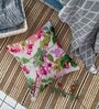 Pink and Green Jute Floral 16x16 inches Cushion Covers (Pack of 5)