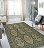 Green Jute Cotton Screen Printed Hand Woven 8 x 5 Feet Dhurrie
