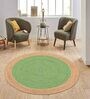 Green Solid Jute 3 ft x 3 ft Hand Woven Round Carpet