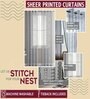 Green Linen Geometric 4ft Sheer Eyelet (1Pc) Window Curtain
