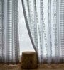 Green Linen Geometric 4ft Sheer Eyelet (1Pc) Window Curtain